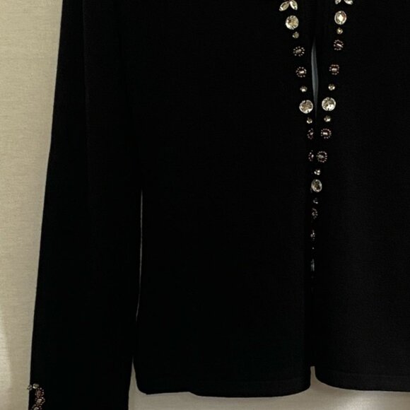 DD-70 BCBG MaxAzria NWT Black Beaded & Rhinestone Long Sleeve Cardigan Size M - Picture 2 of 15
